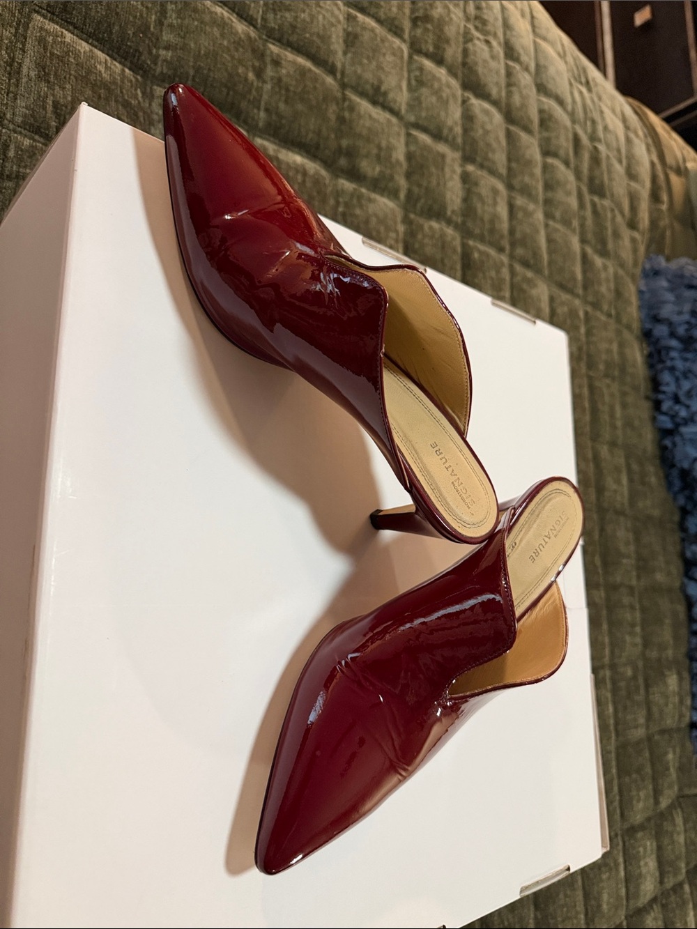Burgundy, patent, leather, sexy mule